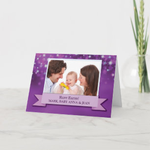 Tarjeta Foto de Pascua Nombre personalizado Morado con Est