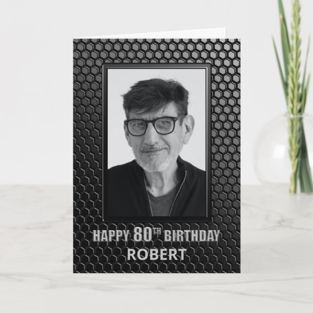 Tarjeta Foto de Personalizado de cumpleaños 80 de negro mo (Anverso)