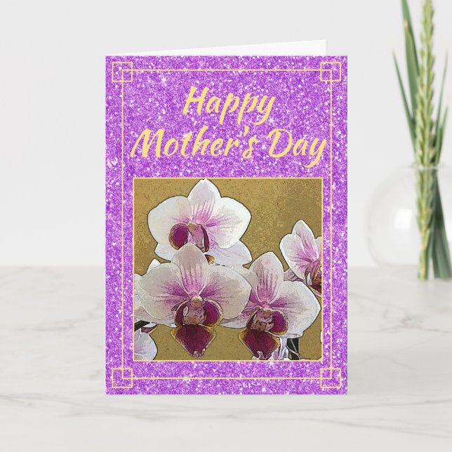 Tarjeta Foto de Purpurina morado del Día de la Madre (Anverso)
