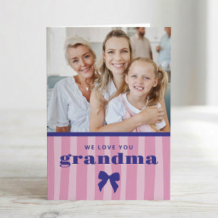 Tarjeta Foto de Rayas Rosadas y Lazo Día de la Madre par