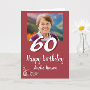 Tarjeta Foto de Rosa Acuarela Roja Cumpleaños 60