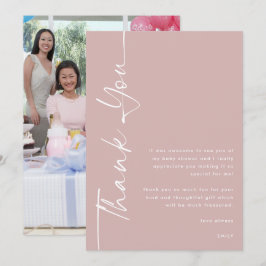 Tarjeta Foto de texto rotado Dusty Rosa Baby Shower Gracia