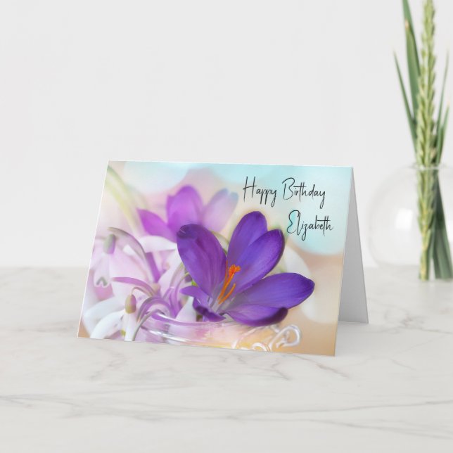 Tarjeta Foto de un Cumpleaños de Crocus Morado de Primaver (Anverso)