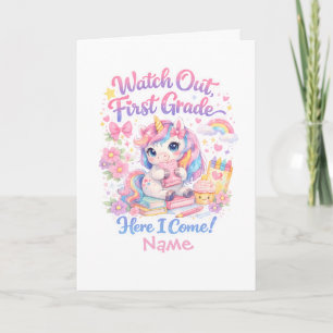 Tarjeta Foto de Unicornio de Acuarela Kawaii para Regreso