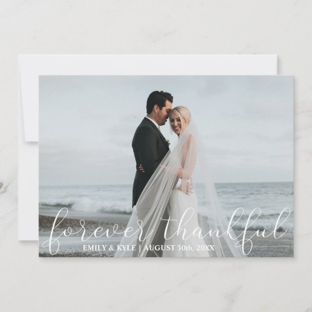 Tarjeta FOTO DEL Boda Blanco AGRADECIDO PARA SIEMPRE (Anverso)