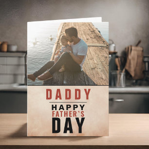 Tarjeta Foto del Día del Padre Feliz con Papá en Acuarela