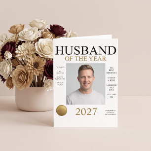 Tarjeta Foto del marido del año (solo blanco) Cumpleaños