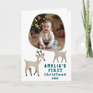Tarjeta Foto del primer navidad del bebé lindo reno feriad