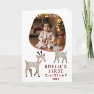 Tarjeta Foto del primer navidad del bebé lindo reno feriad