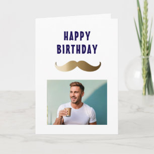 Tarjeta Foto divertida de cumpleaños con bigote simple