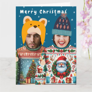 Tarjeta Foto divertida Personalizado Jersey de Navidad Fie