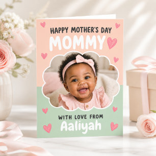 Tarjeta Foto en la nube rosa verde Feliz Día de la Madre M