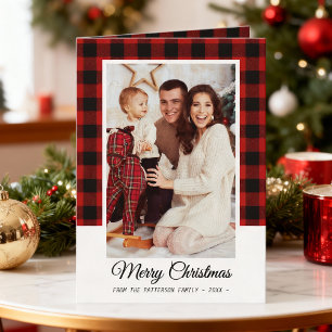 Tarjeta Foto familiar Búfalo Rojo Jugado Feliz Navidad