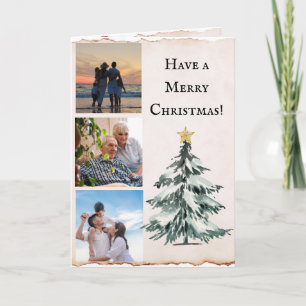 Tarjeta Foto familiar de Navidad con árbol en acuarela