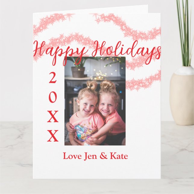 Tarjeta Foto familiar de niños con purpurina roja feliz Na (Anverso)