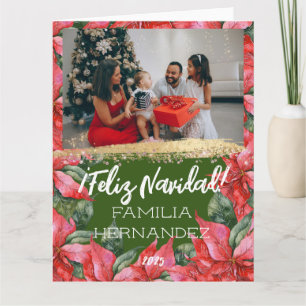 Tarjeta Foto familiar de Poinsettia Feliz Navidad Navidade