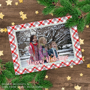 Tarjeta Foto familiar personalizada en patrón de cuadros e
