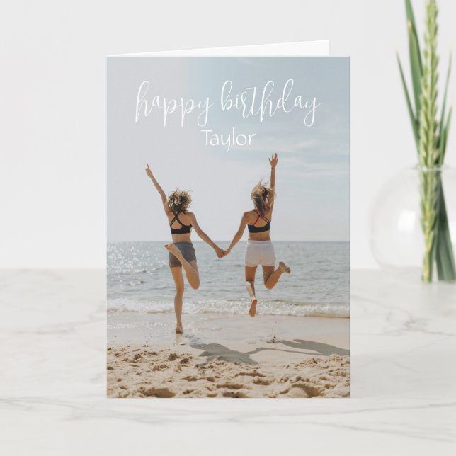 Tarjeta Foto Feliz cumpleaños nombre alegría felicidad amo (Anverso)