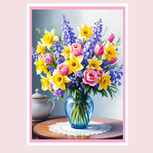 Tarjeta Foto Feliz Día de la Madre Flores de Primavera