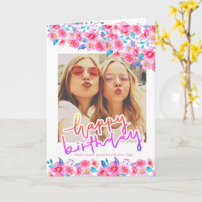 Tarjeta foto floral acuarela cumpleaños moda femenina (flor amarilla)
