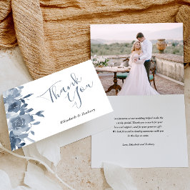 Tarjeta Foto Floral Dusty Blue Boda Gracias