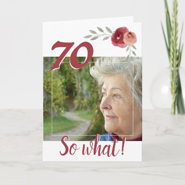Tarjeta Foto floral inspiradora de cumpleaños número 70 (Anverso)
