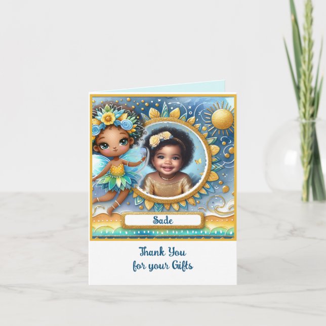 Tarjeta FOTO Gracias Verde azulada Princesa de Hadas Negra (Anverso)