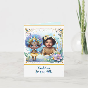 Tarjeta FOTO Gracias Verde azulada Princesa de Hadas Negra