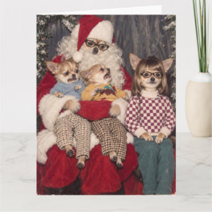 Tarjeta Foto incómoda de Chihuahua en Navidad con Santa