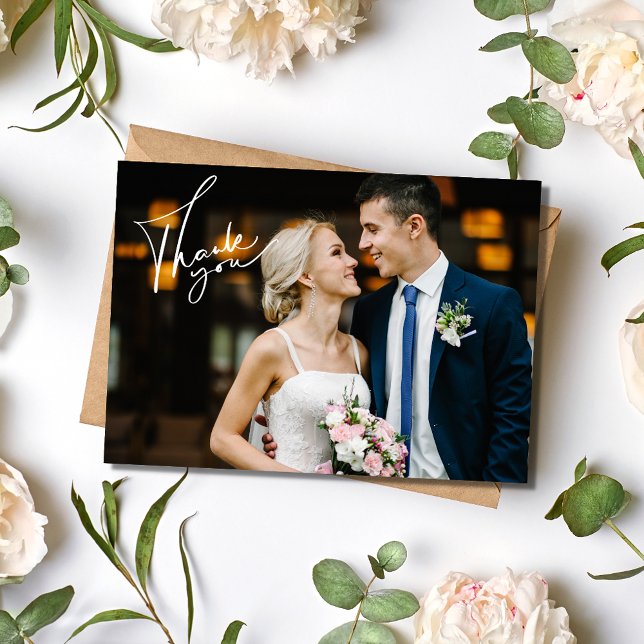 Tarjeta Foto moderna Gracias Boda (Modern Photo Thank You Wedding Card)