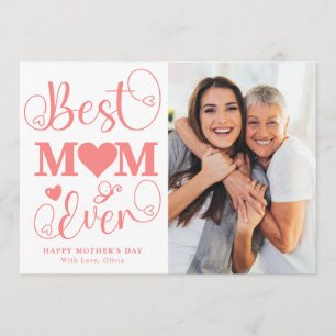 Tarjeta Foto moderna rosa de la mejor mamá del mundo Feliz