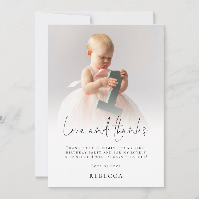 Tarjeta Foto moderna Superposición de 1er cumpleaños Amor  (Anverso)