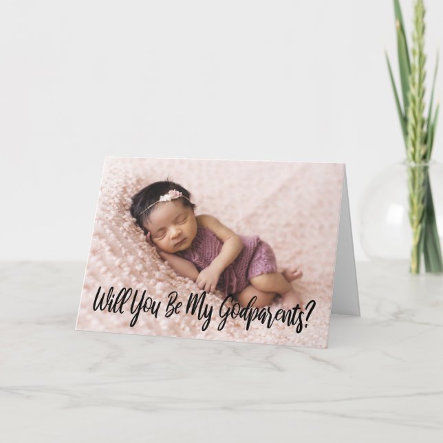 Tarjeta Foto Moderna Will You Be My Godfather (Anverso)