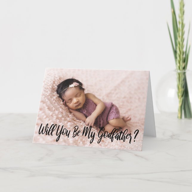 Tarjeta Foto Moderna Will You Be My Godfather (Anverso)