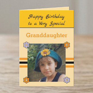 Tarjeta Foto naranja morada de cumpleaños de nieta especia