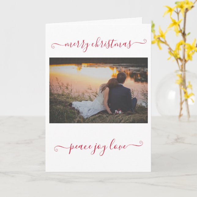 Tarjeta Foto Peace Joy Love Merry Christmas Card (flor amarilla)