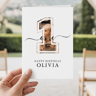 Tarjeta Foto personalizada de cumpleaños 1 niño niña un añ