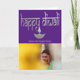 Tarjeta Foto personalizada de Diwali feliz en morado y pla