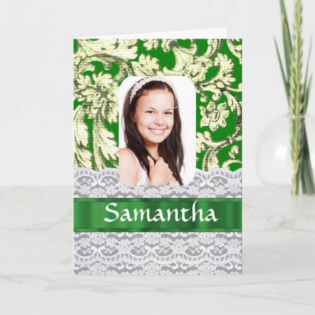 Tarjeta Foto personalizada de encaje verde (Anverso)