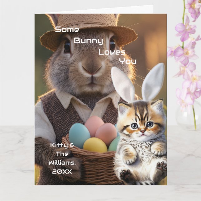 Tarjeta Foto personalizada de gato con orejas de conejo de (Orquídea)