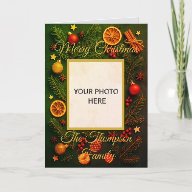 Tarjeta Foto personalizada de Navidad a la antigua (Anverso)