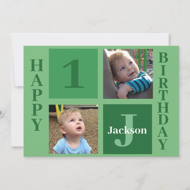 Tarjeta Foto personalizada de niños con sabor a verde feli (Anverso)