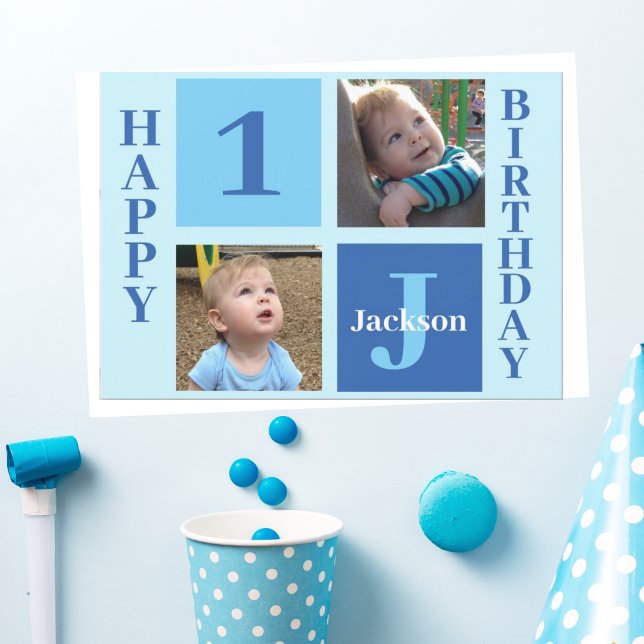 Tarjeta Foto personalizada de niños Cute Blue Happy Birday (Subido por el creador)