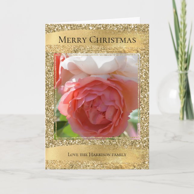 Tarjeta Foto personalizada del Purpurina Gold Glam (Anverso)