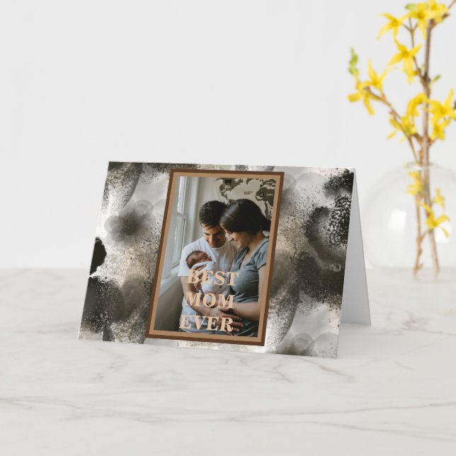 Tarjeta Foto personalizada en oro floral Feliz día de las  (flor amarilla)