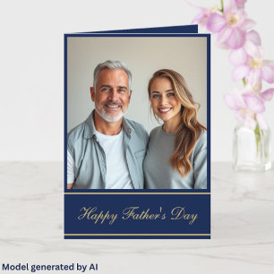 Tarjeta Foto personalizada Feliz Día del Padre Script Azul