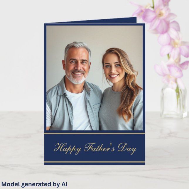 Tarjeta Foto personalizada Feliz Día del Padre Script Azul (Subido por el creador)