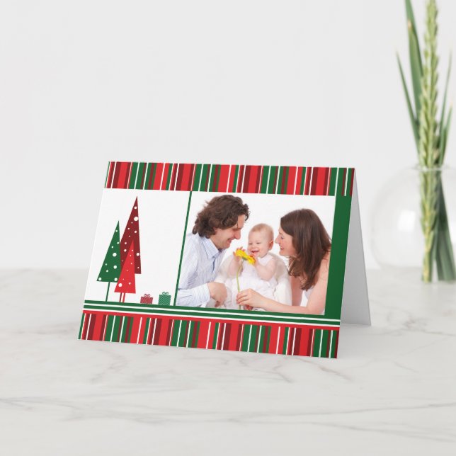 Tarjeta FOTO personalizada Navidad, árboles y rayas (Anverso)