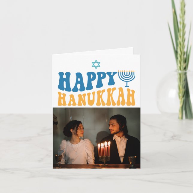Tarjeta Foto personalizada Retro Happy Hanukkah (Anverso)