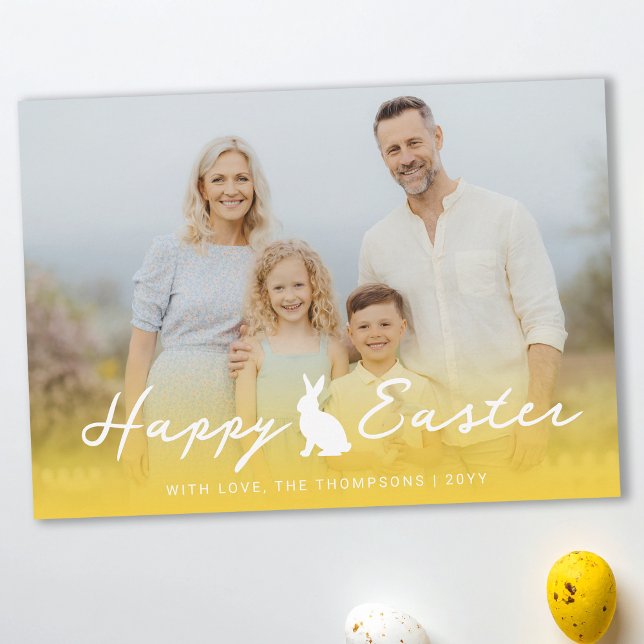 Tarjeta Foto personalizada y gradiente amarillo con conejo (Subido por el creador)